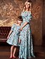 cheap Family Look Sets-Mommy and Me Dresses Daily Floral Graphic Ruched Light Blue Knee-length Half Sleeve Adorable Matching Outfits / Spring / Summer / Cute / Print