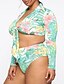 cheap Plus Size Swimwear-Women&#039;s Swimwear Rash Guard Diving 2 Piece Plus Size Swimsuit Floral Leaf 2 Piece UV Protection Lace up Printing for Big Busts Green V Wire Padded Bathing Suits Stylish Vacation New / Sexy