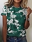 abordables T-shirts-T shirt Tee Femme Vert herbe Blanche Ivoire Imprimer Floral Casual Vacances Manche Courte Col Rond basique Normal Standard Abstrait Peinture S