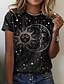 abordables T-shirts-Mujer Camiseta Negro Estampado Galaxia Casual Fin de semana Manga Corta Escote Redondo Básico Regular Pintura S