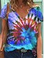 cheap Best Selling Women&#039;s Tops-Women&#039;s Tie Dye Casual Weekend Abstract Painting Short Sleeve T shirt Tee V Neck Print Basic Essential Tops Blue Gray S / 3D Print