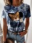 cheap T-Shirts-Women&#039;s T shirt Tee Cat 3D Blue Fuchsia Brown Print Short Sleeve Casual Weekend Basic Round Neck Regular Fit