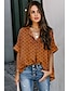 cheap Tops &amp; Blouses-Women&#039;s Blouse Shirt Floral Theme Floral Polka Dot Leaf Shirt Collar Print Casual Streetwear Tops Green Light Brown Orange / 3D Print