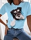 billige T-shirts-Dame T skjorte Hvit Rosa Blå Trykt mønster Hund 3D Avslappet Helg Kortermet Rund hals Grunnleggende Normal 3D Maling S