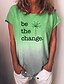 baratos Tops mais vendidos-Mulheres Camiseta Pintura Cores Gradiente Texto dandelion Decote Redondo Imprimir Básico Blusas Verde Roxo Verde Claro