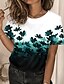 billige Bedst sælgende toppe-Dame T-shirt Blomstret Afslappet Ferie Weekend Blomster Tema Maleri Kortærmet T-shirt Rund hals Trykt mønster Basale Grøn Sort Lilla S / 3D-udskrivning