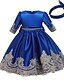 cheap Girls&#039; Dresses-Toddler Little Dress Girls&#039; Jacquard Solid Colored Flower Party Birthday Tulle Dress Embroidered Lace Trims Bow Green Wine Above Knee Cotton 3/4 Length Sleeve Vintage Sweet Dresses Spring Summer