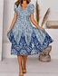cheap Prom Dresses-Women&#039;s Knee Length Dress A Line Dress Swing Dress Blue Short Sleeve Print Floral V Neck Spring Summer Stylish Casual Vacation 2022 Loose S M L XL XXL 3XL