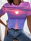 billige T-shirts-Dame T skjorte Hjerte 3D Rosa Trykt mønster Kortermet Avslappet Helg Grunnleggende Rund hals Normal
