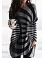 cheap Casual Dresses-Women&#039;s Short Mini Dress Shift Dress Black Long Sleeve Print Striped Round Neck Fall Spring Basic Casual Modern 2022 Loose M L XL XXL 3XL