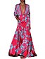 cheap Boho Dresses-Women&#039;s Maxi long Dress Swing Dress Pink Long Sleeve Print Floral Striped V Neck Spring Summer Elegant Casual 2022 Loose S M L XL XXL 3XL