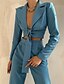 cheap Two Piece Sets-Women&#039;s Streetwear Plain Daily Wear Office Two Piece Set Shirt Collar Pant Crop Top Blazer Office Suit Lace up Tops