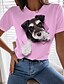 billige T-shirts-Dame T-shirt Hvid Lyserød Blå Trykt mønster Hund 3D Afslappet Weekend Kortærmet Rund hals Basale Normal 3D Maleri S
