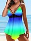 cheap Tankini-Women&#039;s Swimwear Tankini 2 Piece Plus Size Swimsuit Stripes / Ripples Open Back Printing for Big Busts Green Blue Yellow Royal Blue Strap Camisole Bathing Suits Vacation Fashion New / Modern