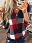 cheap Women&#039;s Blouses-Women&#039;s Sweatshirt Pullover Plaid Grid Pattern Casual Daily Button Red Royal Blue Sky Blue Streetwear Basic Stripes V Neck Long Sleeve Inelastic Summer Spring Fall &amp; Winter