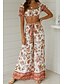 cheap Two Piece Sets-Women&#039;s Streetwear Floral Casual Holiday Two Piece Set Square Neck Pant Maxi Skirt Crop Top Blouse Pants Sets Ruffle Print Tops