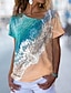 billige T-shirts-Dame Ocean Afslappet Ferie Weekend Maleri Kortærmet T-shirt V-hals Trykt mønster Basale Toppe Grøn S / 3D-udskrivning