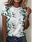 cheap T-Shirts-Women&#039;s T shirt Tee Floral Blue Green Rose Pink Patchwork Print Short Sleeve Casual Daily Basic Round Neck Regular Fit