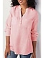 cheap Super Sale-Women&#039;s V-Neck Cotton Linen Shirt with Pocket