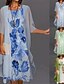 billige DameKjoler i plus størrelser-2023 europa og amerika amazon sommer dame afslappet kjole todelt blomsterprint rund hals slank kjole kvinder