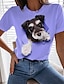 preiswerte T-shirts-Damen T Shirt Weiß Rosa Blau Bedruckt Hund 3D Casual Wochenende Kurzarm Rundhalsausschnitt Basic Standard 3D Farbe S