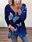 preiswerte Damenmode-Damen Bluse Reißverschluss Bedruckt Tropisch Modisch Y-Ausschnitt Frühling &amp; Herbst Regulär Purpur Königliches Blau Orange Rote Leicht Blau