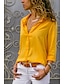 abordables Tops &amp; Blouses-Mujer Camisa Blusa Plano Color sólido Negro Blanco Amarillo Manga Larga Diario Básico Escote en Pico Holgado Primavera Otoño