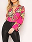 cheap Jumpsuits &amp; Rompers-Women&#039;s Bodysuit Floral Print Casual Daily Shirt Collar Street Casual Long Sleeve Regular Fit Green Pink Orange S M L Spring