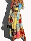 abordables Robes de mère-Femme Robe Trapèze Robe longue maxi Bleu clair Manches Longues Géométrique Col de Chemise chaud Elégant robes de vacances Mince S M L XL XXL