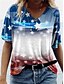 baratos T-shirts-Mulheres Bandeira Dia da Independência Manga Curta Camiseta Decote V Imprimir Básico Blusas Arco-íris S / Impressão 3D