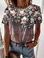 preiswerte T-shirts-Damen T Shirt Rosa Purpur Grün Blumen Bedruckt Kurzarm Casual Festtage Wochenende Basic Rundhalsausschnitt Regular Fit Blume Farbe