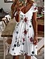 cheap Casual Dresses-Women&#039;s Floral Ruffle Hem V Neck Mini Dress Cute Daily Short Sleeve Summer