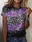 billige T-shirts-Dame T skjorte Leopard Blomstret Rosa Blå Lilla Trykt mønster Kortermet Avslappet Ferie Helg Grunnleggende Rund hals Normal