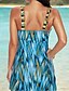cheap One-Pieces-Women&#039;s Swimwear One Piece Swim Dress Plus Size Swimsuit Gradient Color Open Back Printing for Big Busts Blue V Wire Bathing Suits Vacation Fashion New / Modern / Padded Bras