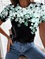cheap T-Shirts-Women&#039;s T shirt Tee Pink Blue Purple Floral Print Short Sleeve Casual Holiday Weekend Basic Round Neck Regular Fit Floral Painting