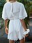 cheap Jumpsuits &amp; Rompers-Women&#039;s Romper Solid Color Lace Casual V Neck Street Casual Half Sleeve Regular Fit White S M L Spring