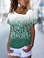 billige Bedst sælgende toppe-Dame Grafisk Blad Afslappet Weekend Blomster Tema Maleri Kortærmet T-shirt V-hals Trykt mønster Basale Toppe Grøn Blå Lilla S / 3D-udskrivning