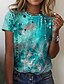 baratos T-shirts-Mulheres Camiseta Floral Diário Feriado Final de semana Tema Flores Pintura Manga Longa Camiseta Decote Redondo Imprimir Básico Verde Azul Roxo S / Impressão 3D