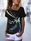 billige Bedst sælgende toppe-Dame Sommerfugl Afslappet Weekend Sommerfugl Maleri Kortærmet T-shirt V-hals Trykt mønster Basale Toppe Sort S / 3D-udskrivning