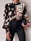 cheap Tops &amp; Blouses-Women&#039;s Graphic Patterned Holiday Weekend Long Sleeve Blouse Shirt High Neck Backless Cut Out Print Sexy Tops Black Pink Khaki S / 3D Print