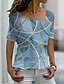 preiswerte T-shirts-Damen T Shirt Geometrisch Rosa Blau Grün Bedruckt Kurzarm Casual Wochenende Basic V Ausschnitt Regular Fit