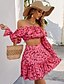 cheap Two Piece Sets-Women&#039;s Sexy Butterfly Holiday Vacation Two Piece Set Off Shoulder Skirt Dress Mini Skirt Crop Top Blouse Skirt Sets Ruffle Print Tops