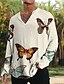 billige Herreskjorter-Herre Skjorte Grafisk skjorte Dyr Sommerfugl V-hals Beige 3D-udskrivning udendørs Afslappet Langærmet 3D-udskrivning Tøj Mode Designer Afslappet Bekvem / Sport