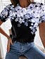 cheap T-Shirts-Women&#039;s T shirt Tee Pink Blue Purple Floral Print Short Sleeve Casual Holiday Weekend Basic Round Neck Regular Fit Floral Painting