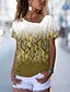 billige Bedst sælgende toppe-Dame Grafisk Blad Afslappet Weekend Blomster Tema Maleri Kortærmet T-shirt V-hals Trykt mønster Basale Toppe Grøn Blå Lilla S / 3D-udskrivning