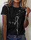 billige T-shirts-Dame T skjorte Katt løvetann Avslappet Helg Trykt mønster Svart Kortermet Grunnleggende Rund hals