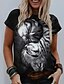 billige T-shirts-Dame Avslappet Helg T skjorte 3D Cat Maling Kortermet Katt 3D Rund hals Trykt mønster Grunnleggende Topper Svart S / 3D-utskrift