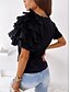 abordables T-shirts-Mujer Camiseta Plano Casual Fin de semana Volante Negro Manga Corta Básico Escote Redondo