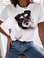 billige T-shirts-Dame T-shirt Hvid Lyserød Blå Trykt mønster Hund 3D Afslappet Weekend Kortærmet Rund hals Basale Normal 3D Maleri S