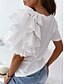 economico T-shirts-Per donna maglietta Liscio Informale Fine settimana Con balze Nero Manica corta Essenziale Rotonda